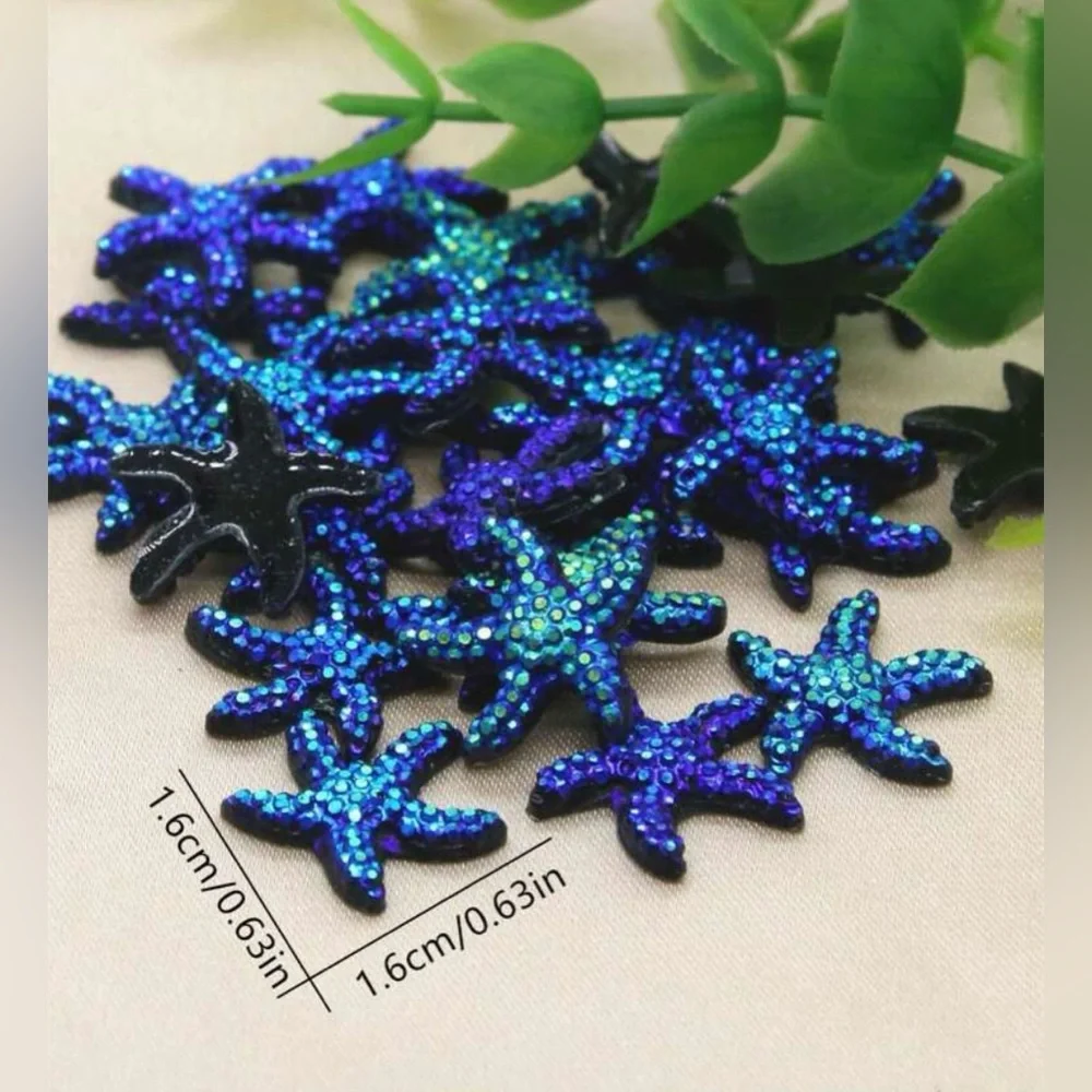 30 Blue Starfish-Shaped Glitter Appliqués For Earrings, Hair, Crafts, NWT